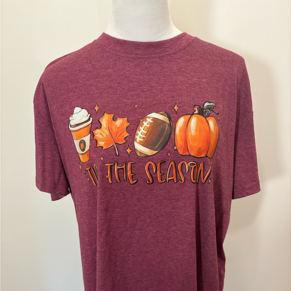 Maroon Plus Size Fall Graphic Tee Shirt Size 2XL
